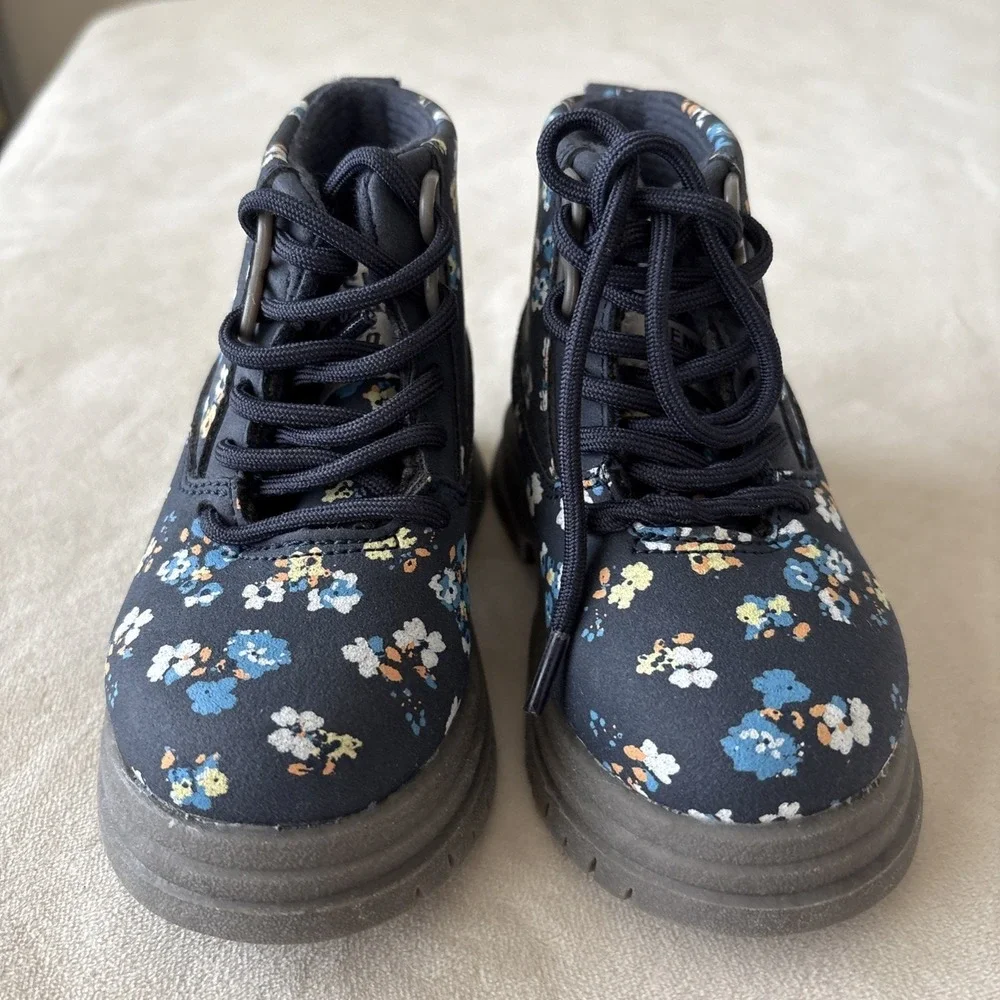 Oshkosh B'gosh Boots Toddler 4M Blue Girls Ziomo Floral Ankle Laced Up Hiker